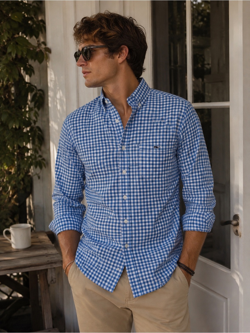 Vineyard Vines Blue and White Gingham Button-Down Shirt